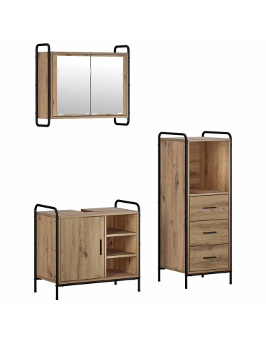 Set di Armadi da Bagno 3 pz Rovere Artigianale