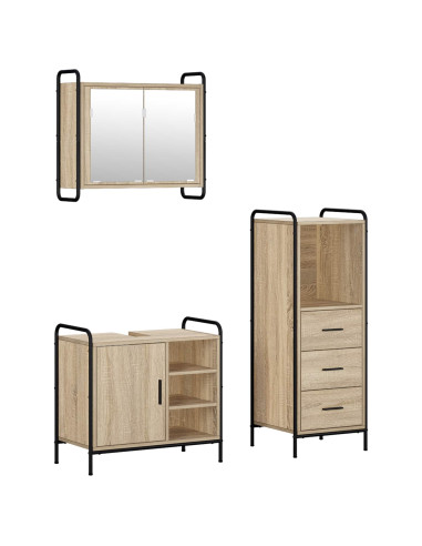 Set di Armadi da Bagno 3 pz Rovere Sonoma 40 x 36 x 109,5 cm