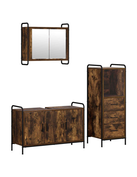 Set di Armadi da Bagno 3 pz Rovere Fumo 40 x 36 x 109,5 cm