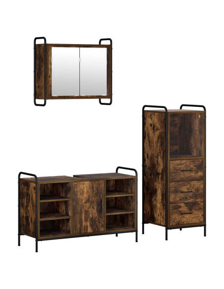 Set di Armadi da Bagno 3 pz Rovere Fumo 40 x 36 x 109,5 cm