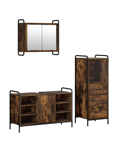 Set di Armadi da Bagno 3 pz Rovere Fumo 40 x 36 x 109,5 cm