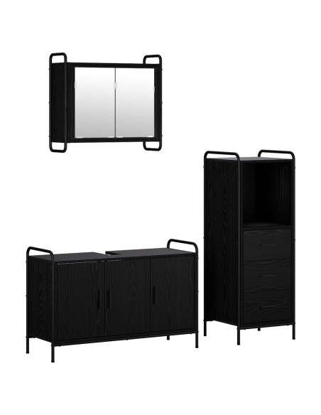 Set di Armadi da Bagno 3 pz Rovere Nero 40 x 36 x 109,5 cm