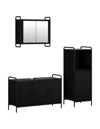 Set di Armadi da Bagno 3 pz Rovere Nero 40 x 36 x 109,5 cm