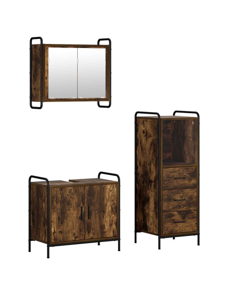 Set di Armadi da Bagno 3 pz Rovere Fumo 40 x 36 x 109,5 cm