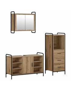 Set di Armadi da Bagno 3 pz Rovere Artigianale 2