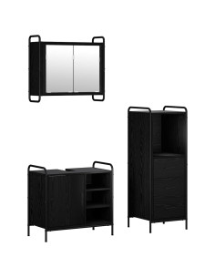 Set di Armadi da Bagno 3 pz Rovere Nero 40 x 36 x 109,5 cm 2