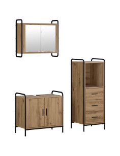 Set di Armadi da Bagno 3 pz Rovere Artigianale 2