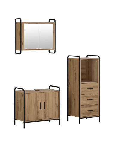 Set di Armadi da Bagno 3 pz Rovere Artigianale