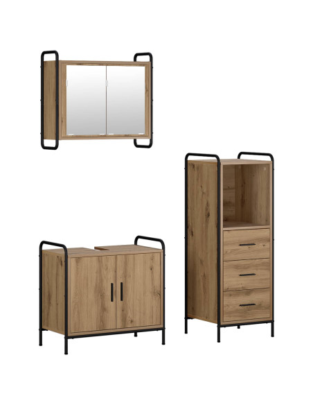 Set di Armadi da Bagno 3 pz Rovere Artigianale