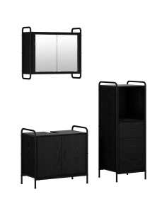 Set di Armadi da Bagno 3 pz Rovere Nero 40 x 36 x 109,5 cm 2