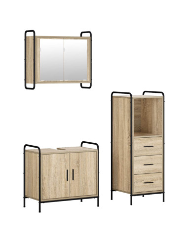 Set di Armadi da Bagno 3 pz Rovere Sonoma 40 x 36 x 109,5 cm