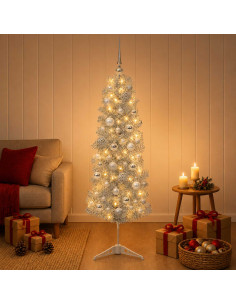 Albero di Natale Artificiale Slim con Palline 150 cm 150 LED