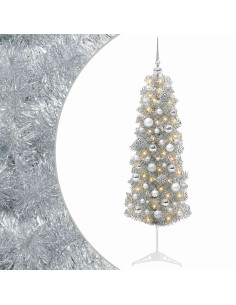 Albero di Natale Artificiale Slim con Palline 150 cm 150 LED 2