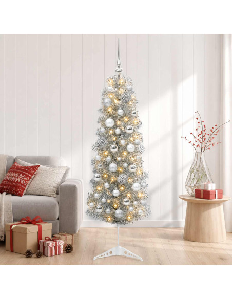 Albero di Natale Artificiale Slim con Palline 150 cm 150 LED