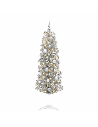 Albero di Natale Artificiale Slim con Palline 150 cm 150 LED