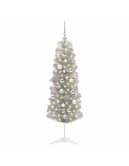 Albero di Natale Artificiale Slim con Palline 150 cm 150 LED