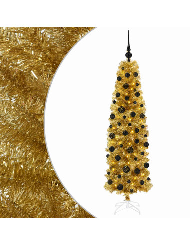 Albero di Natale Slim artificiale con palline 180 cm 300 LED