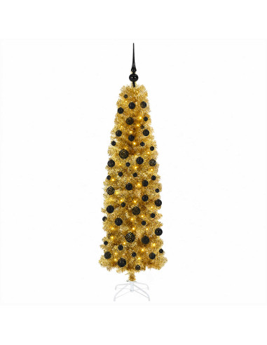 Albero di Natale Slim artificiale con palline 180 cm 300 LED