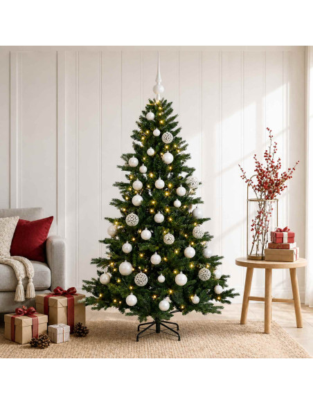 Albero di Natale artificiale con palline 120 cm 150 LED
