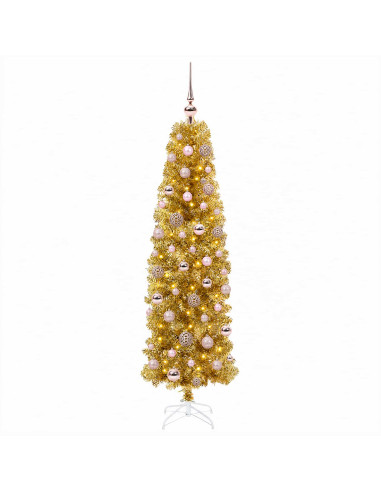 Albero di Natale Slim artificiale con palline 180 cm 300 LED