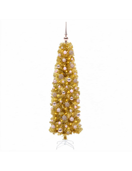 Albero di Natale Slim artificiale con palline 180 cm 300 LED