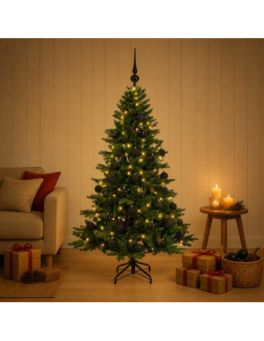 Albero di Natale artificiale con palline 150 cm 150 LED