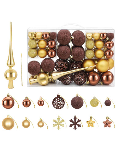 Set di Palline di Natale 111 pz Marrone e oro 6 cm Polistirolo