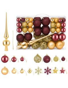 Set di Palline di Natale 111 pz Oro e rosso vino 6 cm