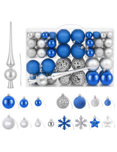 Set di Palline di Natale 111 pz Blu e argento 6 cm Polistirolo