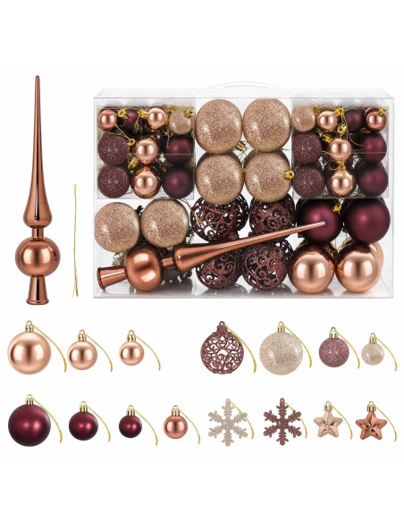 Set di Palline di Natale 111 pz Champagne e marrone 6 cm