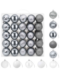 Set di Palline di Natale 75 pz Bianco e Grigio 6 cm Polistirolo