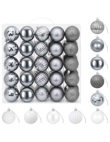 Set di Palline di Natale 75 pz Bianco e Grigio 6 cm Polistirolo
