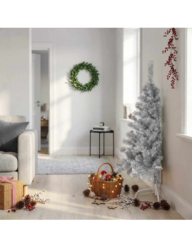 Albero di Natale a Metà con Supporto Argento 120 cm PET