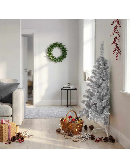 Albero di Natale a Metà con Supporto Argento 120 cm PET