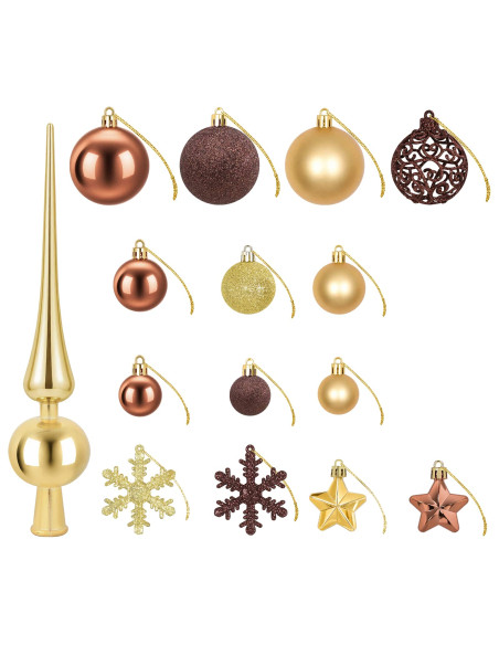 Set di Palline di Natale 111 pz Marrone e oro 6 cm Polistirolo
