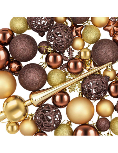 Set di Palline di Natale 111 pz Marrone e oro 6 cm Polistirolo