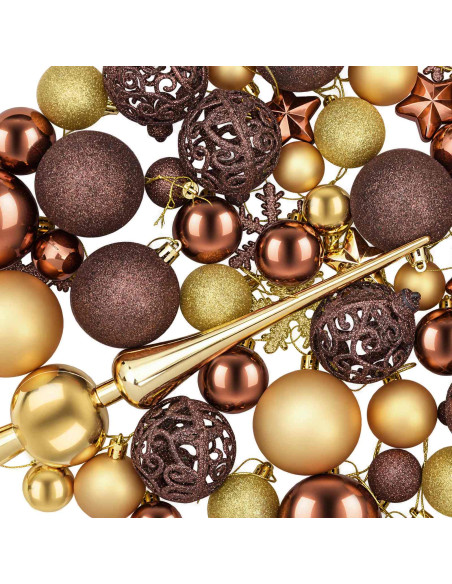 Set di Palline di Natale 111 pz Marrone e oro 6 cm Polistirolo