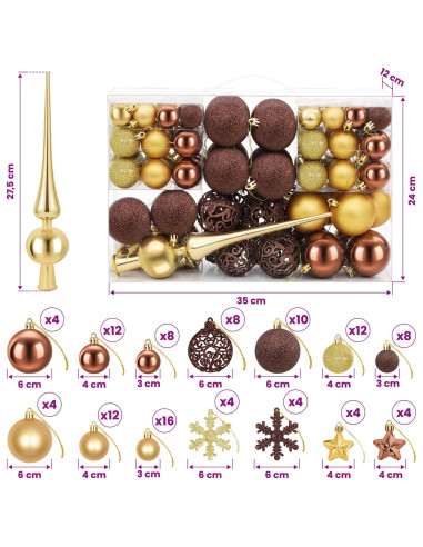 Set di Palline di Natale 111 pz Marrone e oro 6 cm Polistirolo