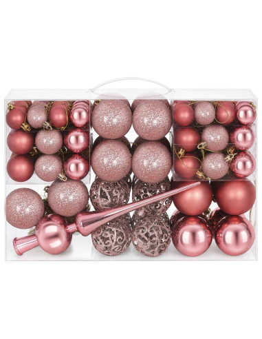 Set di Palline di Natale 111 pz Rosa antico 6 cm Polistirolo