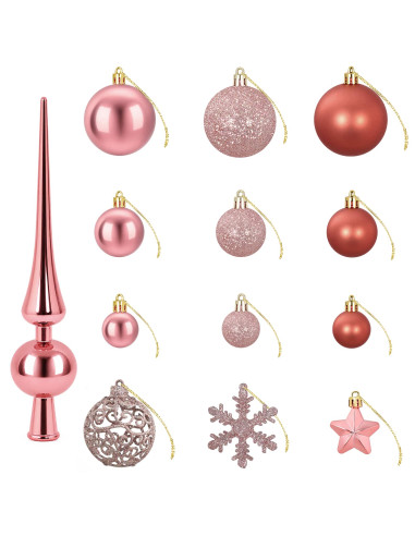 Set di Palline di Natale 111 pz Rosa antico 6 cm Polistirolo