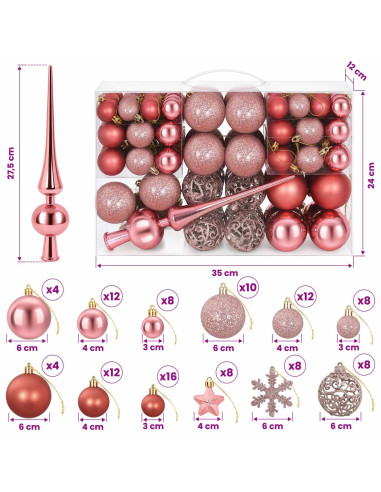 Set di Palline di Natale 111 pz Rosa antico 6 cm Polistirolo