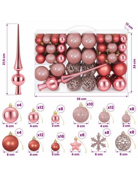 Set di Palline di Natale 111 pz Rosa antico 6 cm Polistirolo