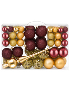 Set di Palline di Natale 111 pz Oro e rosso vino 6 cm 2