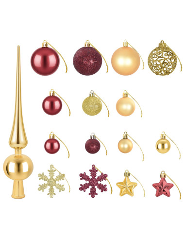 Set di Palline di Natale 111 pz Oro e rosso vino 6 cm