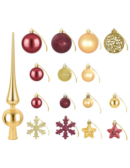 Set di Palline di Natale 111 pz Oro e rosso vino 6 cm