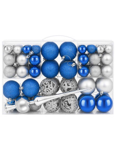 Set di Palline di Natale 111 pz Blu e argento 6 cm Polistirolo 2