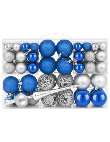 Set di Palline di Natale 111 pz Blu e argento 6 cm Polistirolo