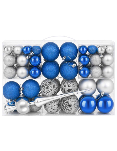 Set di Palline di Natale 111 pz Blu e argento 6 cm Polistirolo