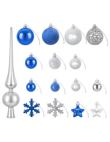 Set di Palline di Natale 111 pz Blu e argento 6 cm Polistirolo