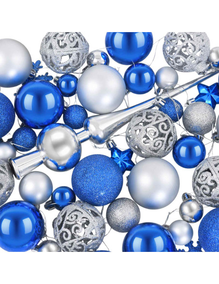 Set di Palline di Natale 111 pz Blu e argento 6 cm Polistirolo